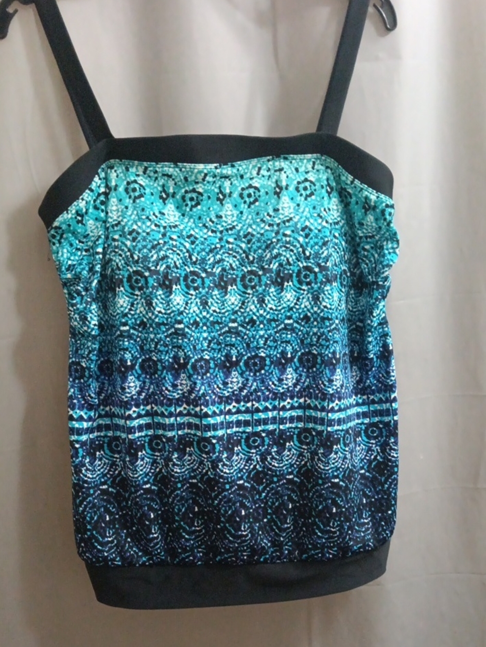 Merona Teal and Black Patterned Spaghetti Strap Bathing Suit Top